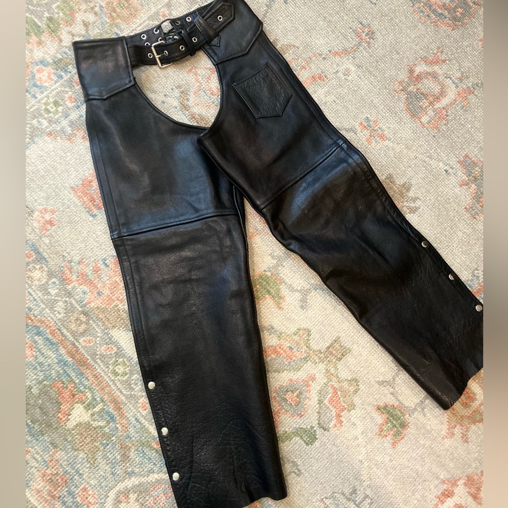 “Universal Rider” Black Leather Riding Chaps, Size Small